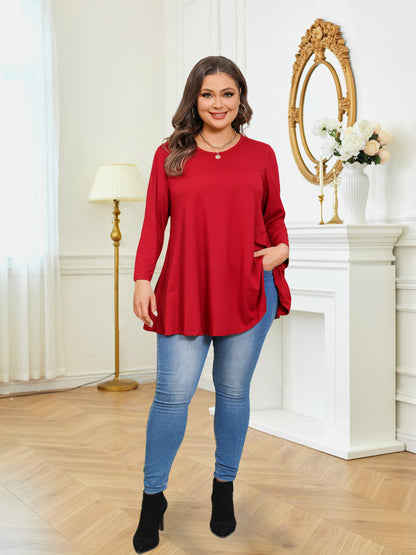 Womens Tunic Tops 3/4 Sleeve Plus Size Crew Neck Swing Flare Loose Fit T-Shirt Blouses to Wear with Leggings Tunic Tops Red