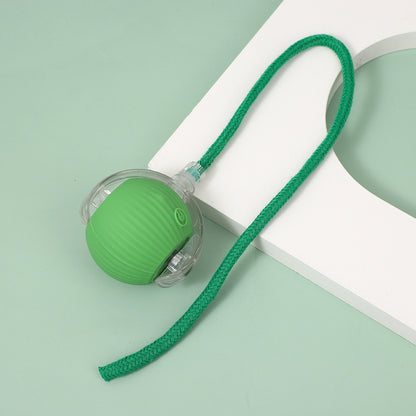 Electric Rolling Cat Ball Toy with Rope, Interactive Cat Teaser Toy