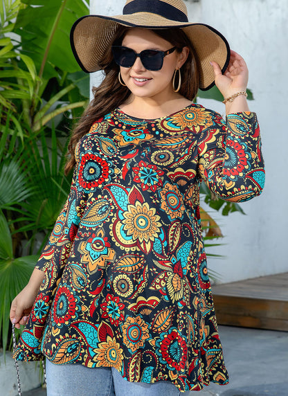 Womens Tops - Plus Size Tunics 3/4 Sleeve Loose Fit Dressy Casual Long Swing Flowy Lady Blouses Shirts Wear with Leggings Teals Blue Clothing A2 SATOF