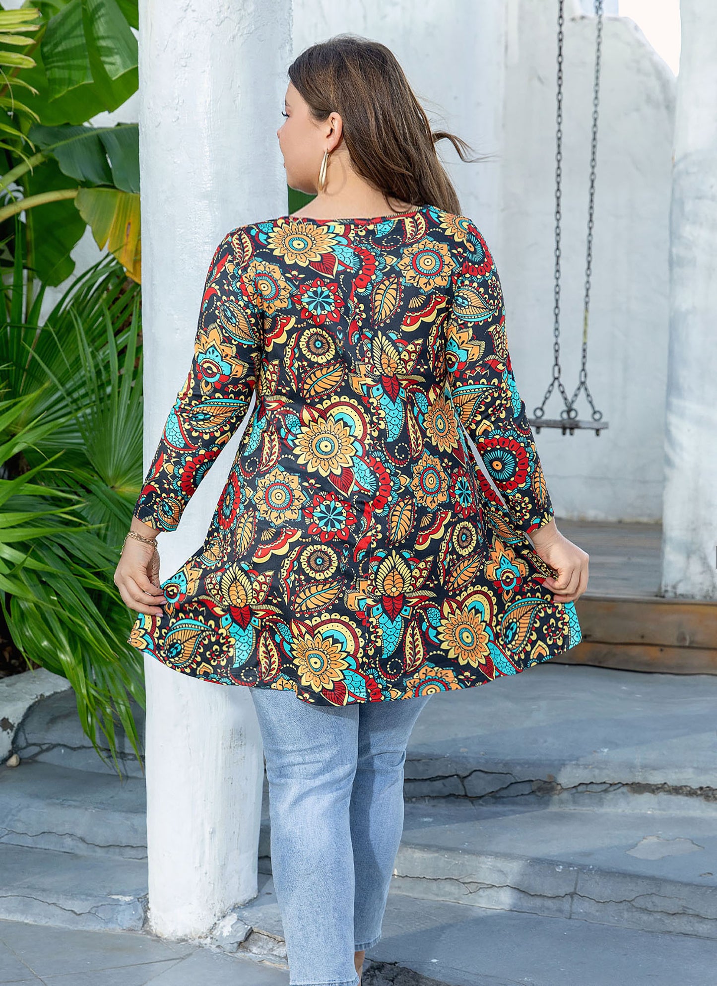 Womens Tops - Plus Size Tunics 3/4 Sleeve Loose Fit Dressy Casual Long Swing Flowy Lady Blouses Shirts Wear with Leggings Teals Blue Clothing A2 SATOF