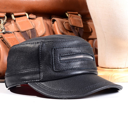 Genuine Leather Military Cap Men's Real Leather Winter Adjustable Flat Baseball Trucker Caps/Hats