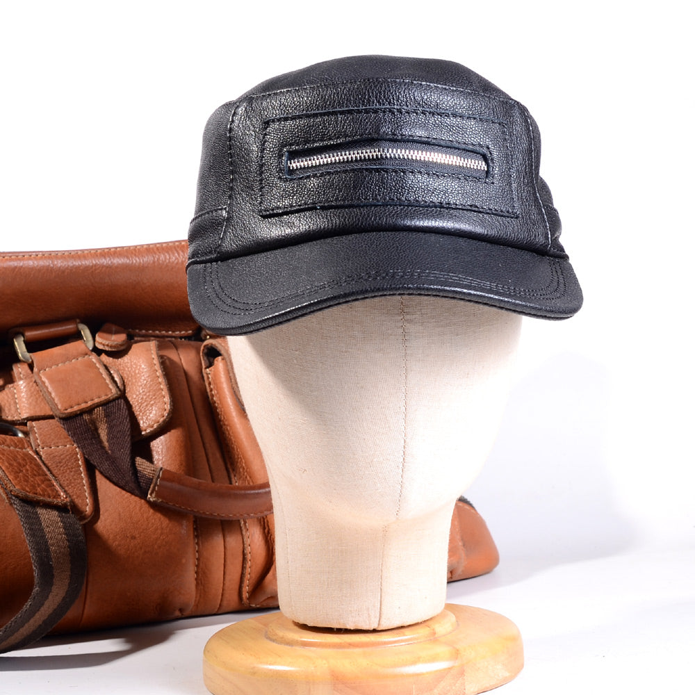 Genuine Leather Military Cap Men's Real Leather Winter Adjustable Flat Baseball Trucker Caps/Hats