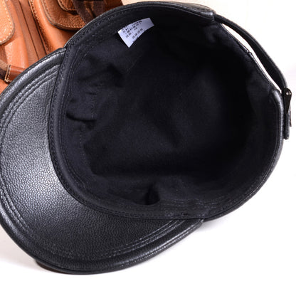 Genuine Leather Military Cap Men's Real Leather Winter Adjustable Flat Baseball Trucker Caps/Hats