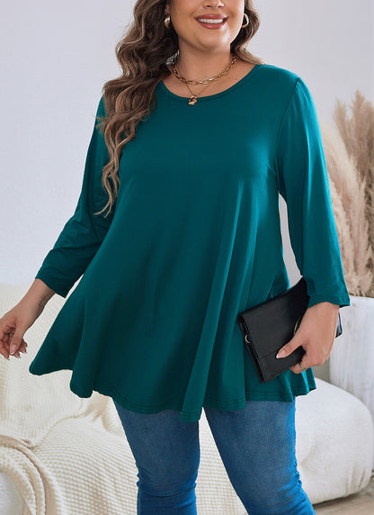 Womens Tops - Plus Size Tunics 3/4 Sleeve Loose Fit Dressy Casual Long Swing Flowy Lady Blouses Shirts Wear with Leggings Teals Blue Clothing A19 SATT