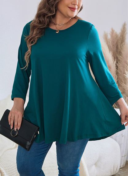 Womens Tops - Plus Size Tunics 3/4 Sleeve Loose Fit Dressy Casual Long Swing Flowy Lady Blouses Shirts Wear with Leggings Teals Blue Clothing A19 SATT