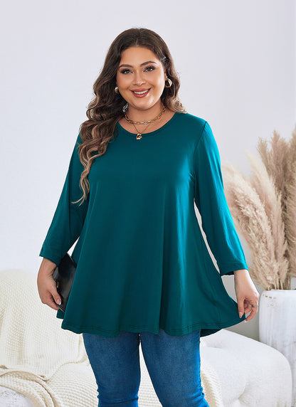 Womens Tops - Plus Size Tunics 3/4 Sleeve Loose Fit Dressy Casual Long Swing Flowy Lady Blouses Shirts Wear with Leggings Teals Blue Clothing A19 SATT