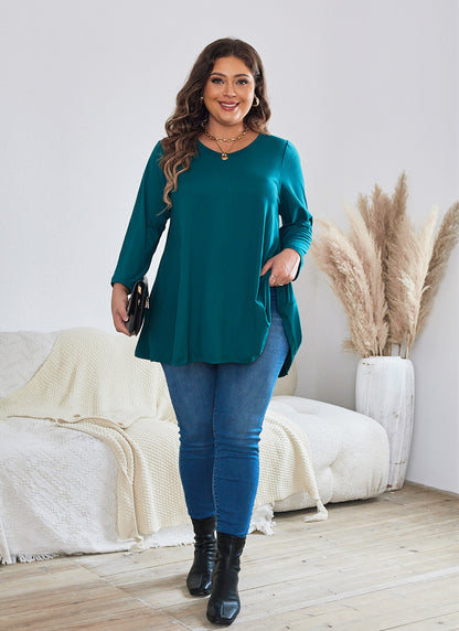 Womens Tops - Plus Size Tunics 3/4 Sleeve Loose Fit Dressy Casual Long Swing Flowy Lady Blouses Shirts Wear with Leggings Teals Blue Clothing A19 SATT