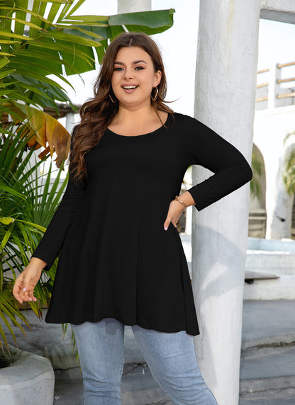 Womens Tops - Plus Size Tunics 3/4 Sleeve Loose Fit Dressy Casual Long Swing Flowy Lady Blouses Shirts Wear with Leggings Teals Blue Clothing A9 SATB