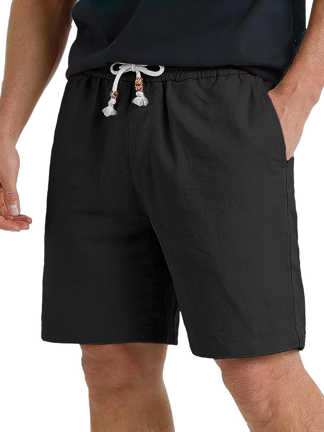 Men's Linen Casual Elastic Waist Drawstring Summer Beach Shorts