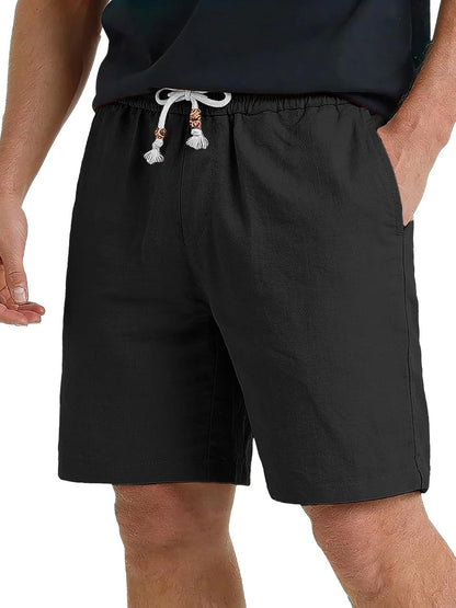 Men's Linen Casual Elastic Waist Drawstring Summer Beach Shorts
