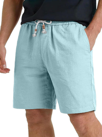 Men's Linen Casual Elastic Waist Drawstring Summer Beach Shorts