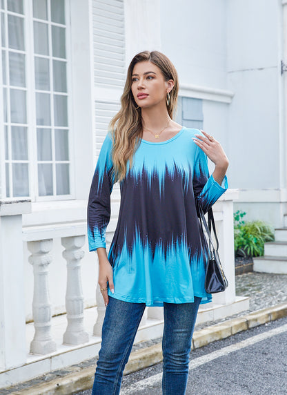 Womens Tunic Tops 3/4 Sleeve Plus Size Crew Neck Swing Flare Loose Fit T-Shirt Blouses to Wear with Leggings Plus Size Tunics Blue Black