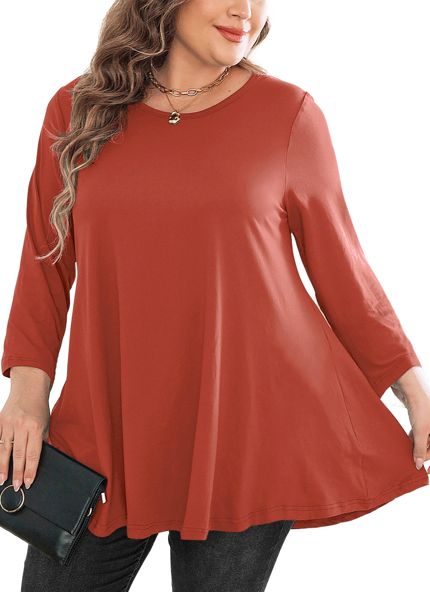 Womens Tops - Plus Size Tunics 3/4 Sleeve Loose Fit Dressy Casual Long Swing Flowy Lady Blouses Shirts Wear with Leggings Teals Blue Clothing A21 SATBO3