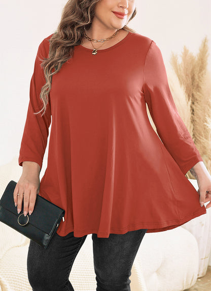 Womens Tops - Plus Size Tunics 3/4 Sleeve Loose Fit Dressy Casual Long Swing Flowy Lady Blouses Shirts Wear with Leggings Teals Blue Clothing A21 SATBO3