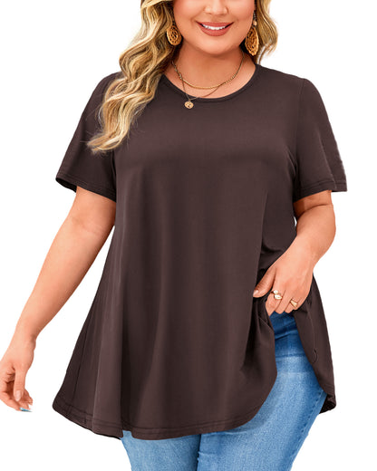 Tunic Tops for Women Plus Size Short Sleeve Crew Neck Swing Flare Loose T-Shirt Blouses to Wear with Leggings  B14 SATXBN
