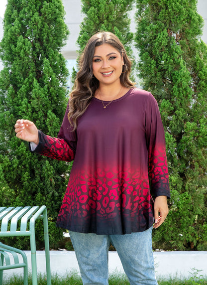Womens Tunic 3/4 Sleeve Plus Size Tops Crew Neck Swing Flowy Loose Fit T-Shirt Blouses to Wear with Leggings Red Black Tunic