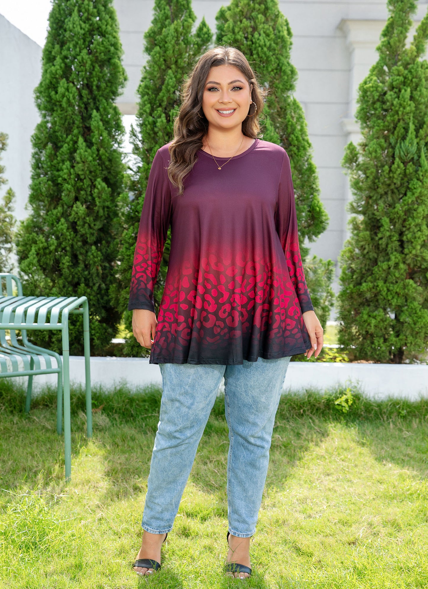 Womens Tunic 3/4 Sleeve Plus Size Tops Crew Neck Swing Flowy Loose Fit T-Shirt Blouses to Wear with Leggings Red Black Tunic