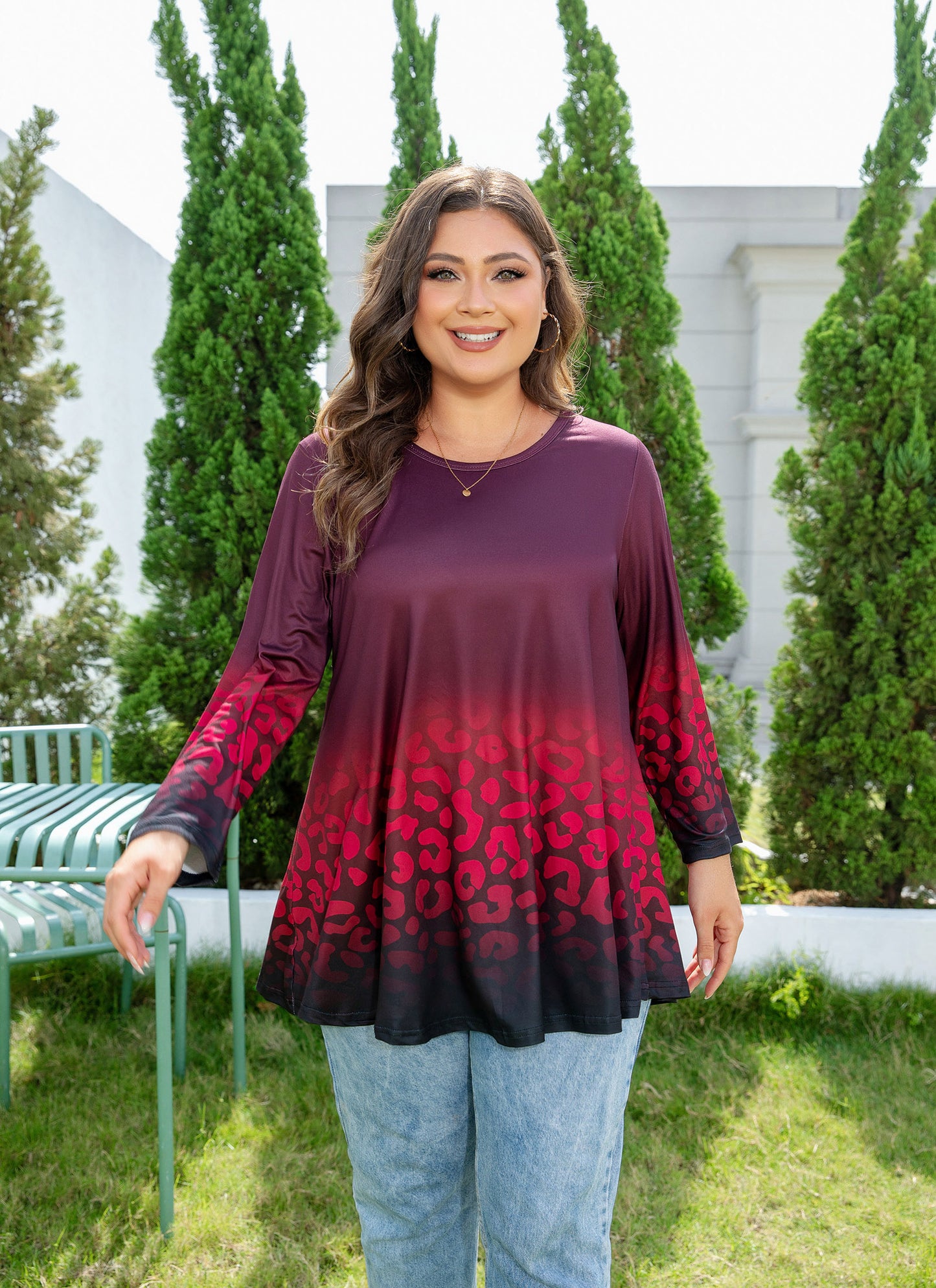Womens Tunic 3/4 Sleeve Plus Size Tops Crew Neck Swing Flowy Loose Fit T-Shirt Blouses to Wear with Leggings Red Black Tunic
