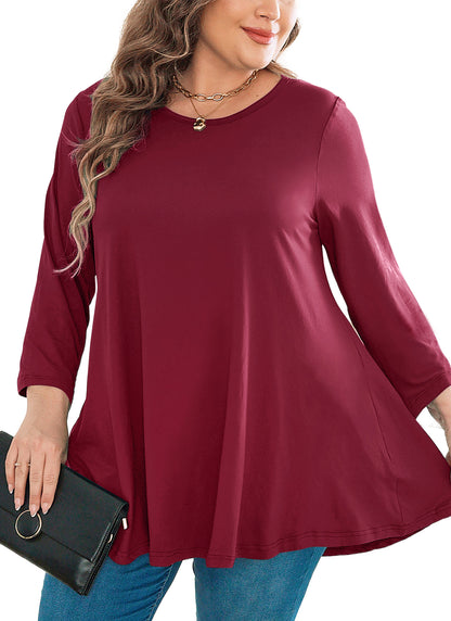 Womens Tops - Plus Size Tunics 3/4 Sleeve Loose Fit Dressy Casual Long Swing Flowy Lady Blouses Shirts Wear with Leggings Teals Blue Clothing A18 SATBR