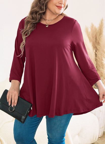 Womens Tops - Plus Size Tunics 3/4 Sleeve Loose Fit Dressy Casual Long Swing Flowy Lady Blouses Shirts Wear with Leggings Teals Blue Clothing A18 SATBR