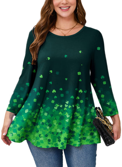 Womens Tunic 3/4 Sleeve Plus Size Tops Crew Neck Swing Flowy Loose Fit T-Shirt Blouses to Wear with Leggings Plus Size Green Leaf