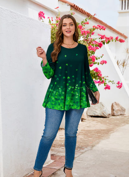 Womens Tunic 3/4 Sleeve Plus Size Tops Crew Neck Swing Flowy Loose Fit T-Shirt Blouses to Wear with Leggings Plus Size Green Leaf