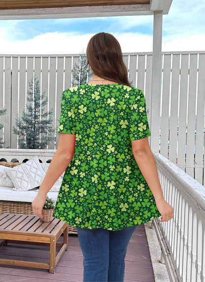 Tunic Tops for Women Plus Size Short Sleeve Crew Neck Swing Flare Loose T-Shirt Blouses to Wear with Leggings B20 SATXGY