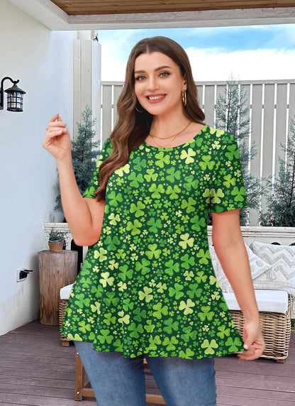 Tunic Tops for Women Plus Size Short Sleeve Crew Neck Swing Flare Loose T-Shirt Blouses to Wear with Leggings B20 SATXGY