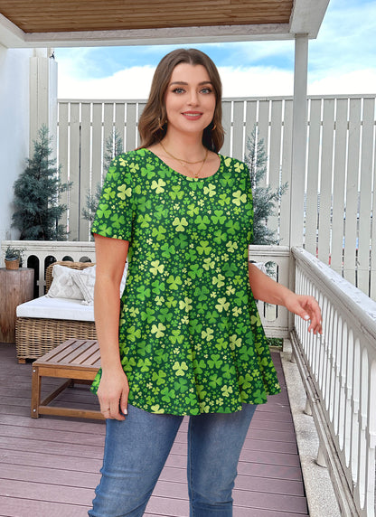 Tunic Tops for Women Plus Size Short Sleeve Crew Neck Swing Flare Loose T-Shirt Blouses to Wear with Leggings B20 SATXGY