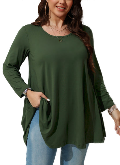 Womens Tops - Plus Size Tunics 3/4 Sleeve Loose Fit Dressy Casual Long Swing Flowy Lady Blouses Shirts Wear with Leggings Teals Blue Clothing A12 SATDG2
