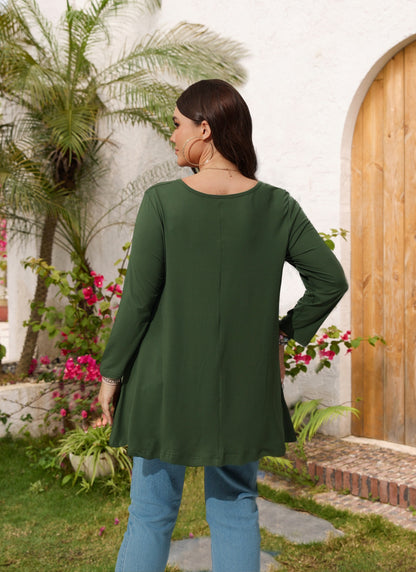Womens Tops - Plus Size Tunics 3/4 Sleeve Loose Fit Dressy Casual Long Swing Flowy Lady Blouses Shirts Wear with Leggings Teals Blue Clothing A12 SATDG2