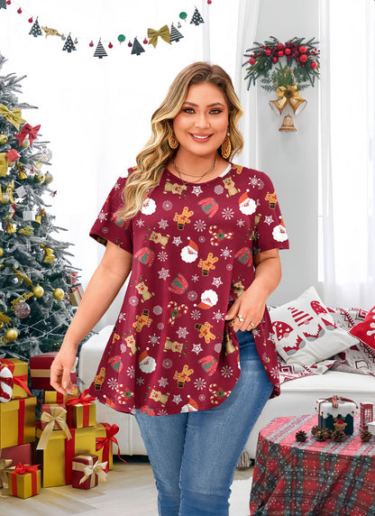 Tunic Tops for Women Plus Size Short Sleeve Crew Neck Swing Flare Loose T-Shirt Blouses to Wear with Leggings B19 SATXRC