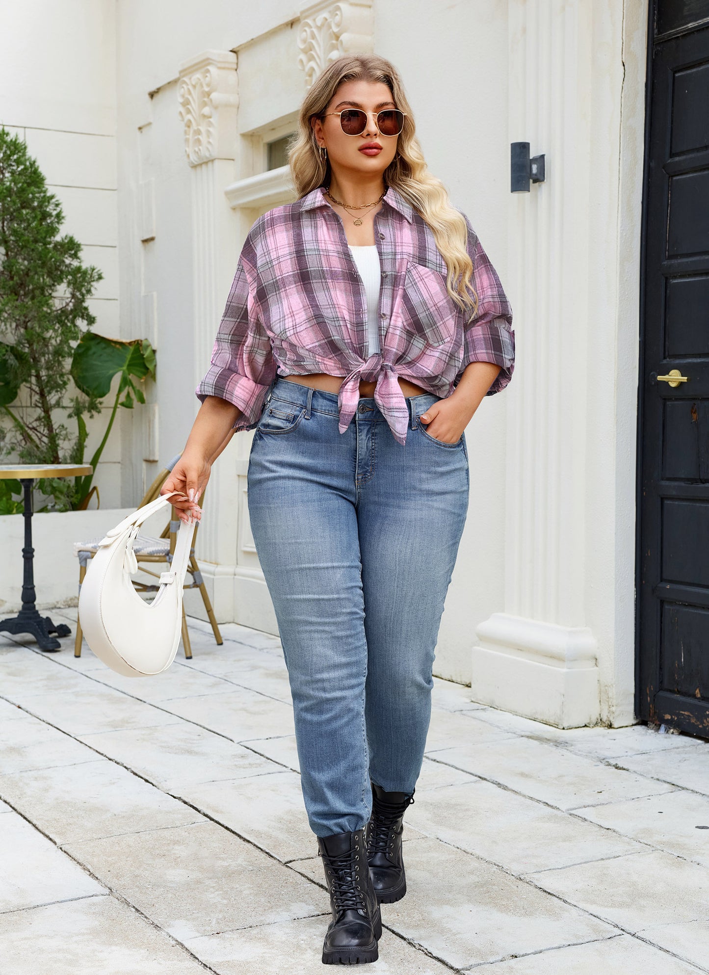 Womens Plus Size Flannel Shirts Long Sleeve Button Down Plaid Shirt Roll Up Oversize Checkered Blouse Top Fall A-04 Light Pink Flannel Plaid Shirt
