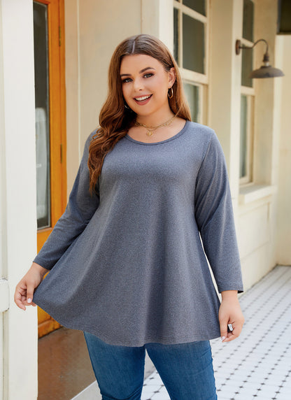 Womens Tops - Plus Size Tunics 3/4 Sleeve Loose Fit Dressy Casual Long Swing Flowy Lady Blouses Shirts Wear with Leggings Teals Blue Clothing A28 SATDG