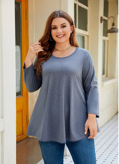 Womens Tops - Plus Size Tunics 3/4 Sleeve Loose Fit Dressy Casual Long Swing Flowy Lady Blouses Shirts Wear with Leggings Teals Blue Clothing A28 SATDG