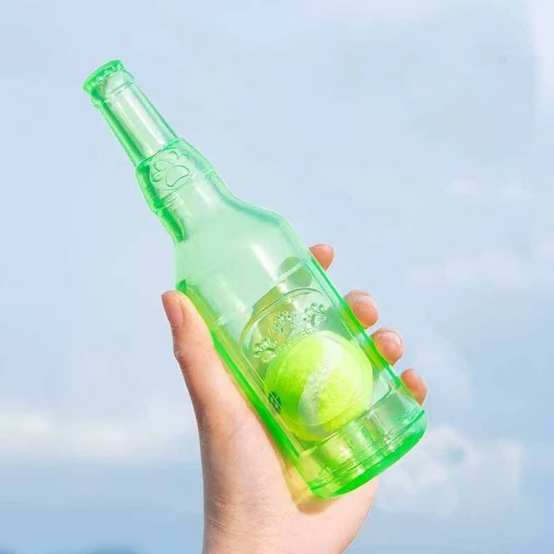 Beer Bottle Shaped Pet Toy, Squeaking Sound Making Toy, with Tennis Ball Inside, Fun Interactive Pet Toy, No Battery Required