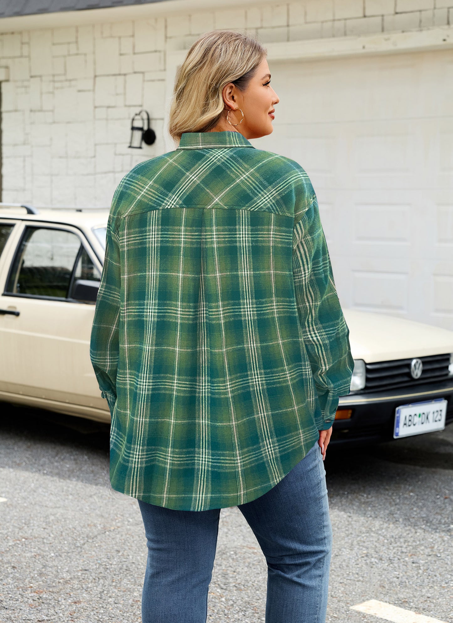 Womens Plus Size Flannel Shirts Long Sleeve Button Down Plaid Shirt Roll Up Oversize Checkered Blouse Top Fall F-02 Green Flannel Plaid Shirt
