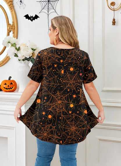 Womens Plus Size Tops Short Sleeve Swing Flare Flowy Tunic Loose Fit Summer Casual Blouses to Wear with Leggings Tunics Halloween Tops