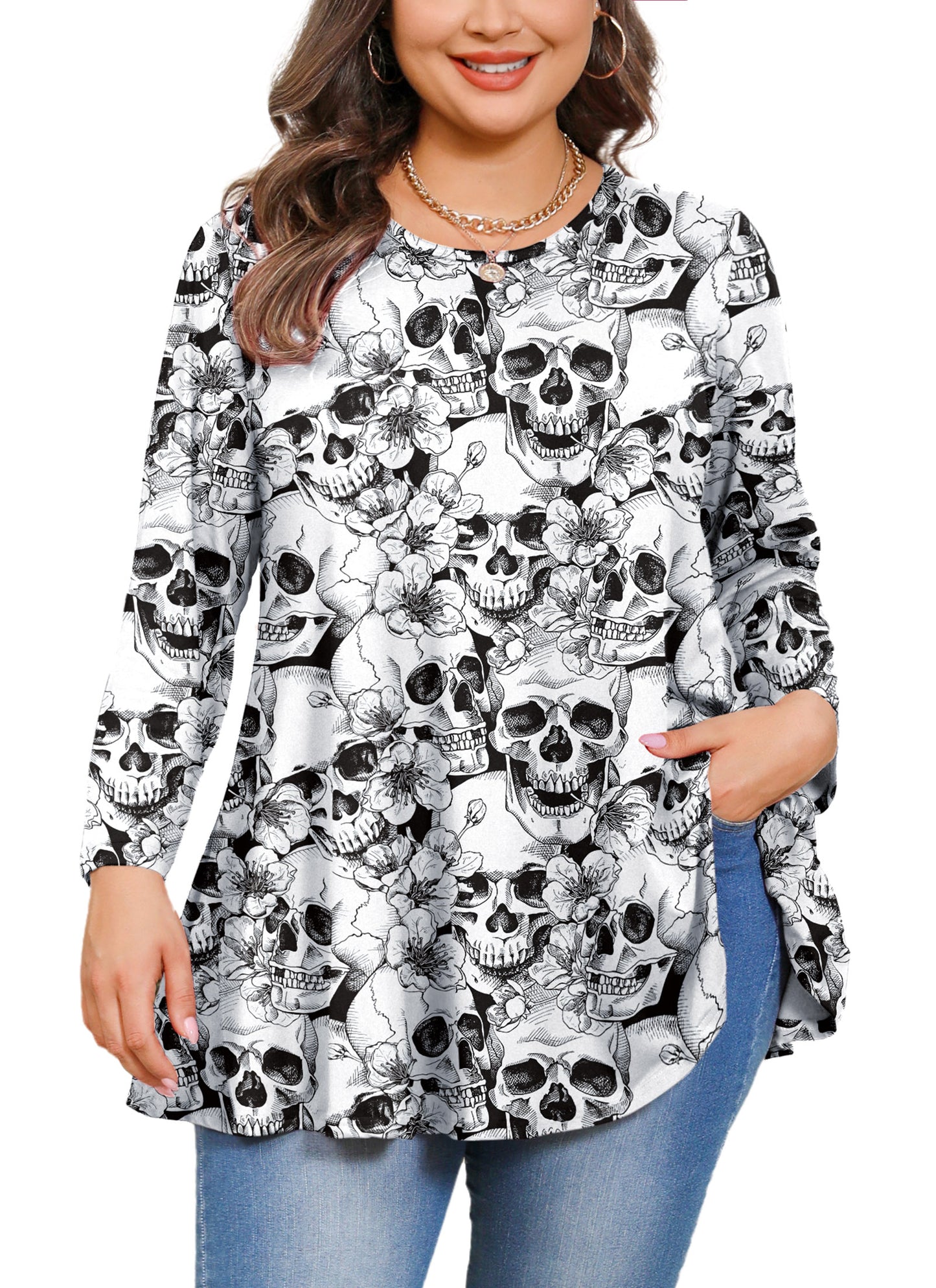 Womens Tops - Plus Size Tunics 3/4 Sleeve Loose Fit Dressy Casual Long Swing Flowy Lady Blouses Shirts Wear with Leggings Teals Blue Clothing A43 SATBWFS