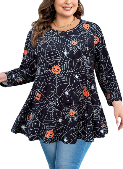 Womens Tunic 3/4 Sleeve Plus Size Tops Crew Neck Swing Flowy Loose Fit T-Shirt Blouses to Wear with Leggings Tunic Tops Halloween Pattan