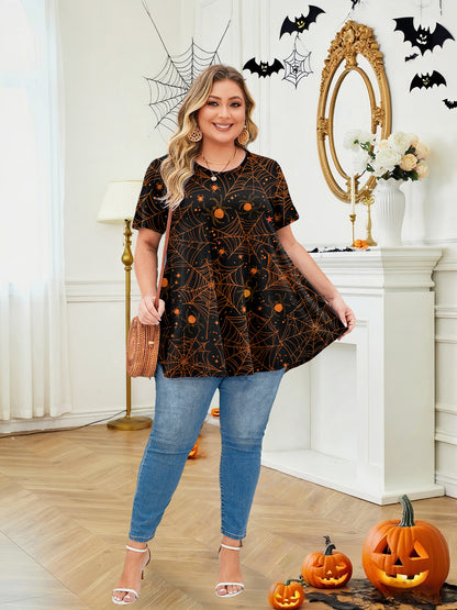Womens Plus Size Tops Short Sleeve Swing Flare Flowy Tunic Loose Fit Summer Casual Blouses to Wear with Leggings Tunics Halloween Tops