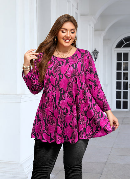 Womens Tunic 3/4 Sleeve Plus Size Tops Crew Neck Swing Flowy Loose Fit T-Shirt Blouses to Wear with Leggings