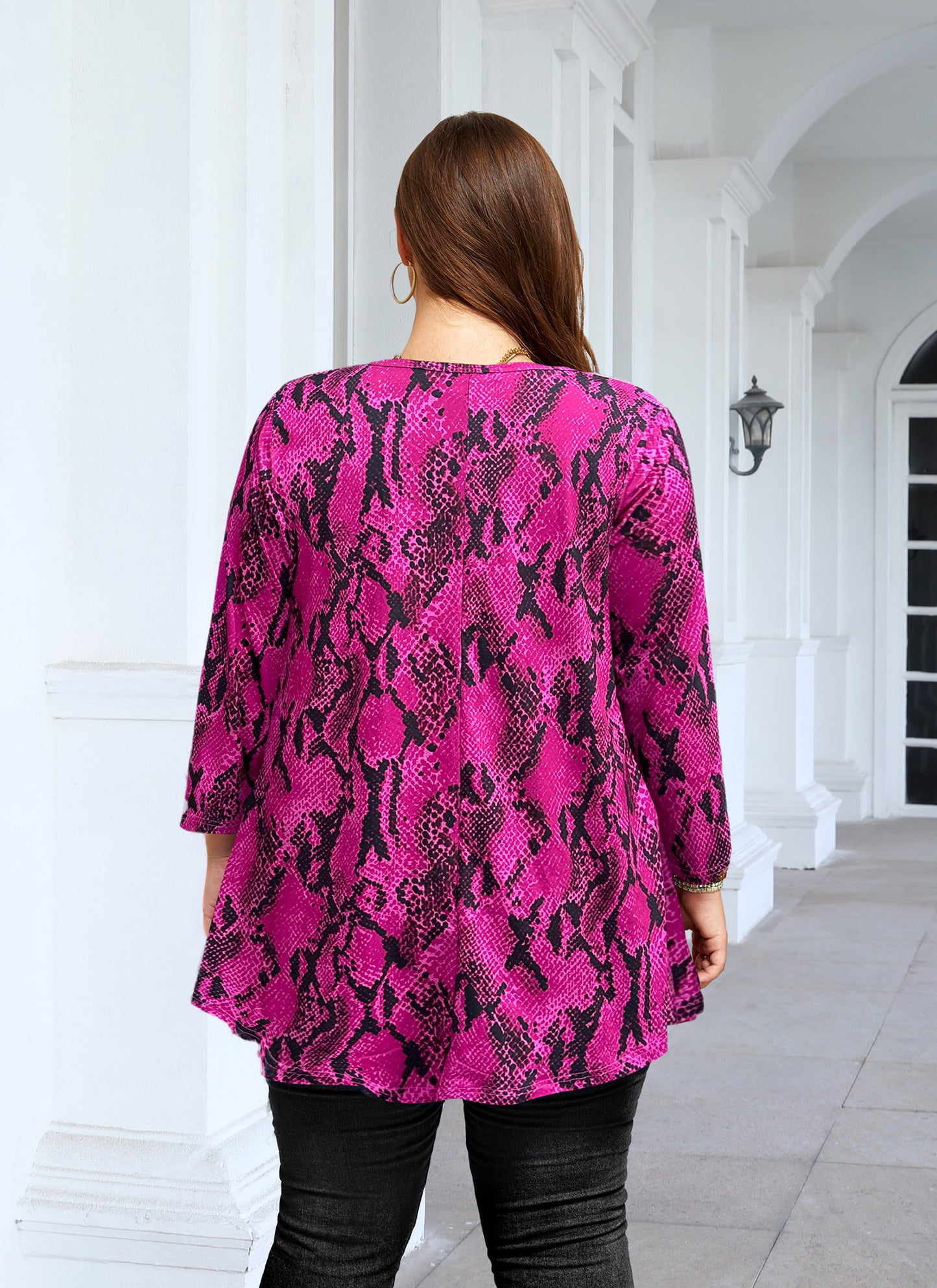 Womens Tunic 3/4 Sleeve Plus Size Tops Crew Neck Swing Flowy Loose Fit T-Shirt Blouses to Wear with Leggings