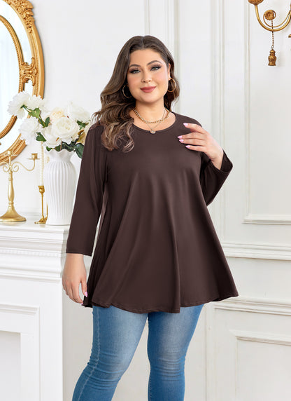 Womens Tops - Plus Size Tunics 3/4 Sleeve Loose Fit Dressy Casual Long Swing Flowy Lady Blouses Shirts Wear with Leggings Teals Blue Clothing A42 SATBBRO