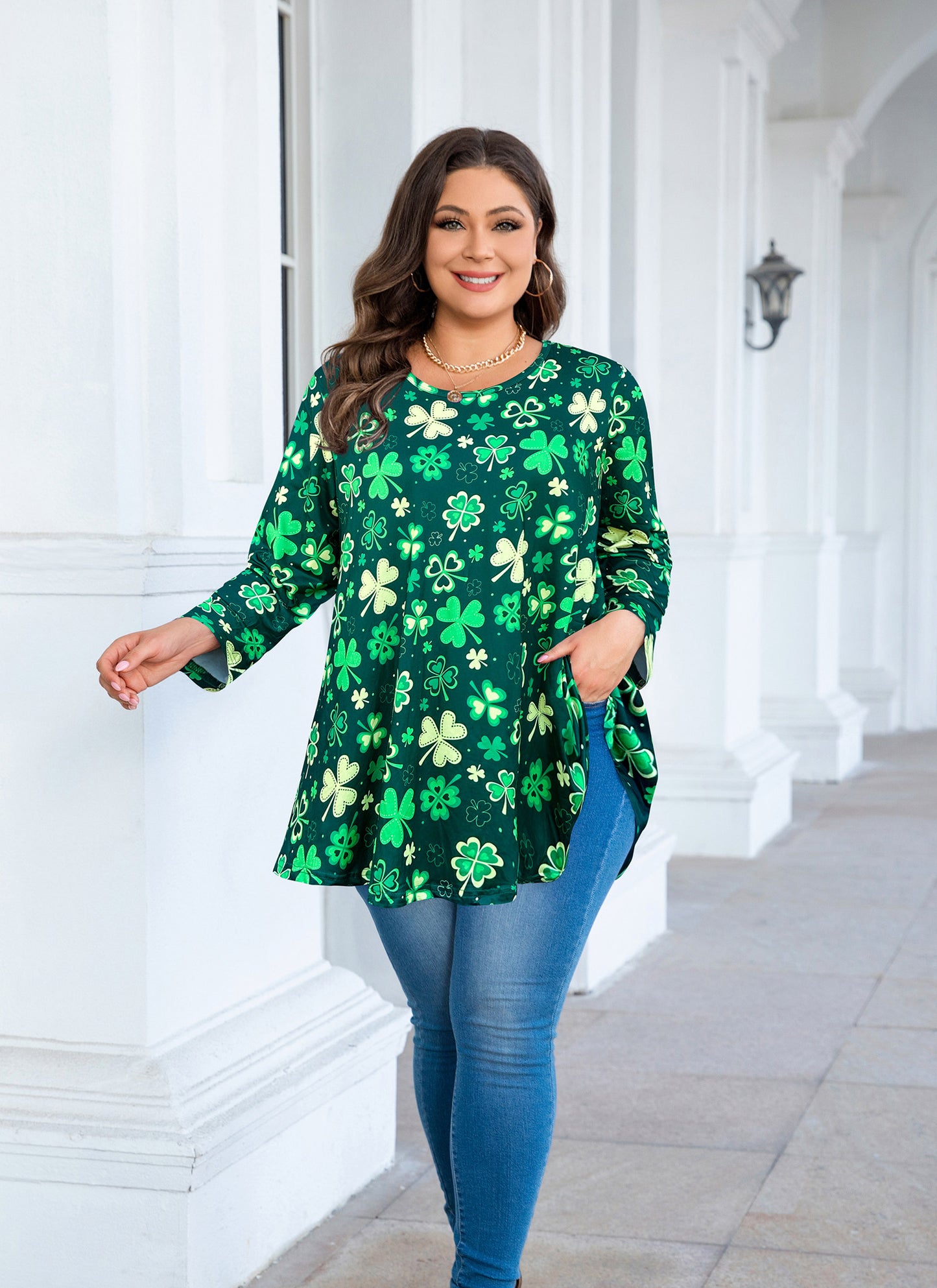 Womens Tops - Plus Size Tunics 3/4 Sleeve Loose Fit Dressy Casual Long Swing Flowy Lady Blouses Shirts Wear with Leggings Teals Blue Clothing A34 SATGY