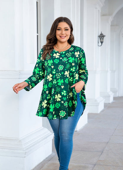 Womens Tops - Plus Size Tunics 3/4 Sleeve Loose Fit Dressy Casual Long Swing Flowy Lady Blouses Shirts Wear with Leggings Teals Blue Clothing A34 SATGY