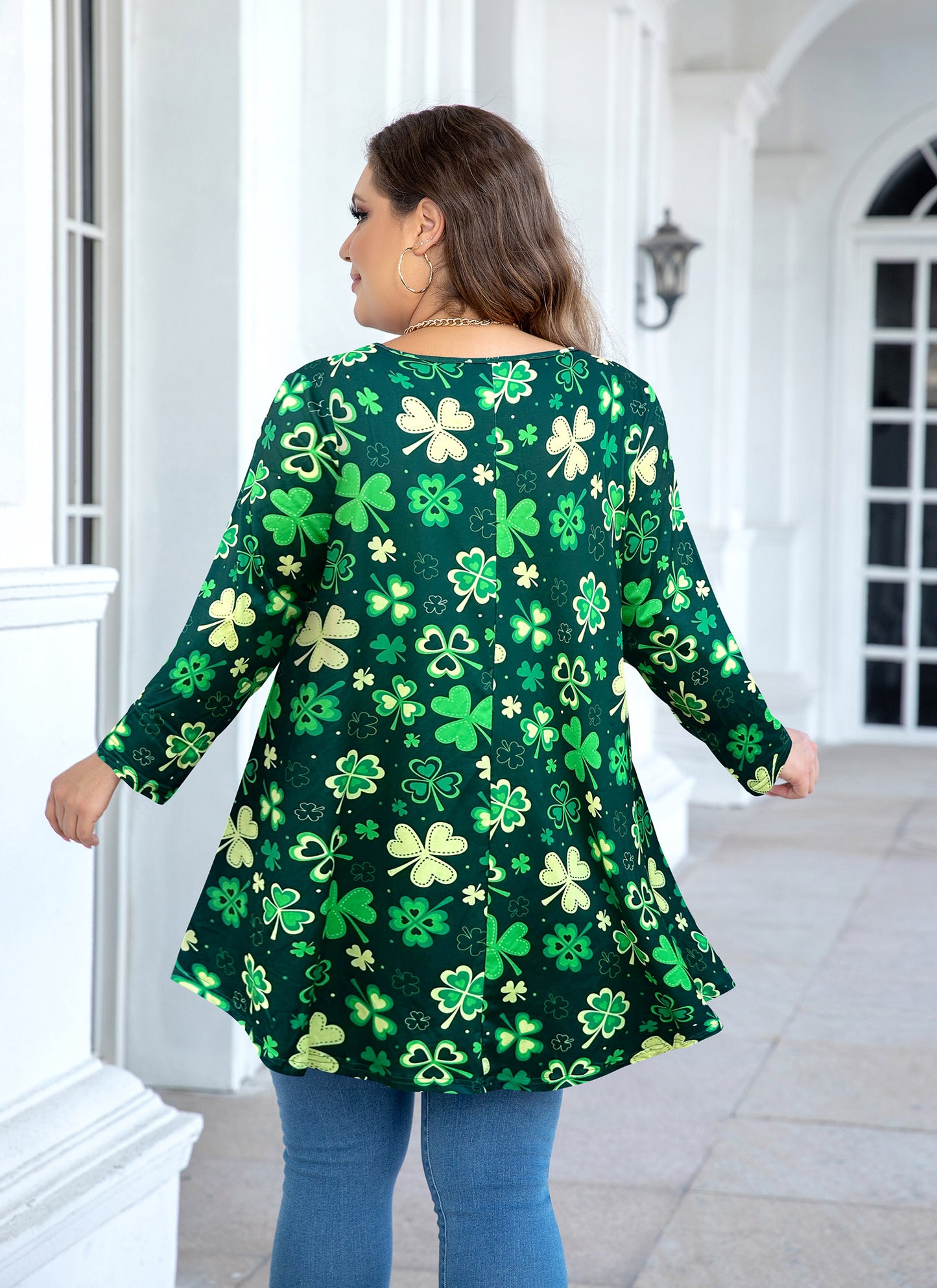 Womens Tops - Plus Size Tunics 3/4 Sleeve Loose Fit Dressy Casual Long Swing Flowy Lady Blouses Shirts Wear with Leggings Teals Blue Clothing A34 SATGY