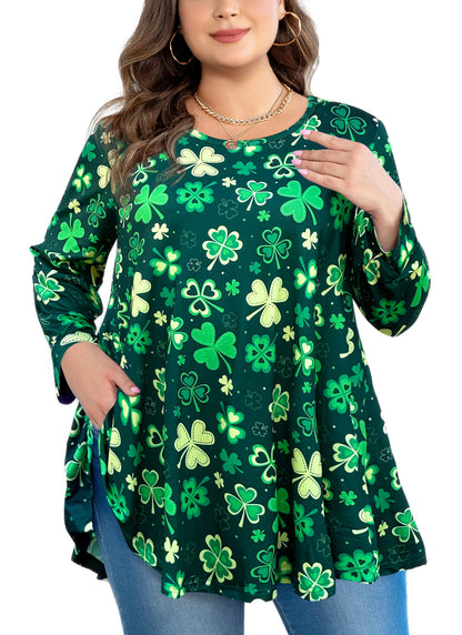 Womens Tops - Plus Size Tunics 3/4 Sleeve Loose Fit Dressy Casual Long Swing Flowy Lady Blouses Shirts Wear with Leggings Teals Blue Clothing A34 SATGY