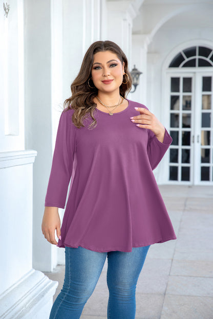 Womens Tops - Plus Size Tunics 3/4 Sleeve Loose Fit Dressy Casual Long Swing Flowy Lady Blouses Shirts Wear with Leggings Teals Blue Clothing A29 SATSP