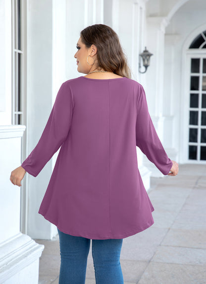 Womens Tops - Plus Size Tunics 3/4 Sleeve Loose Fit Dressy Casual Long Swing Flowy Lady Blouses Shirts Wear with Leggings Teals Blue Clothing A29 SATSP